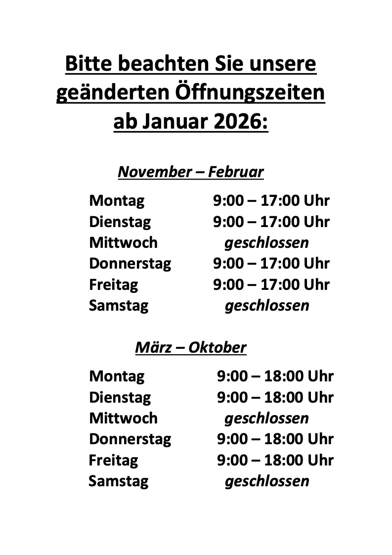 Öffnungszeiten ab 2026